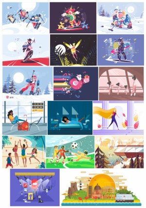 Collection of Diverse Sports, Travel, and Lifestyle Vector Illustrations Free Vector