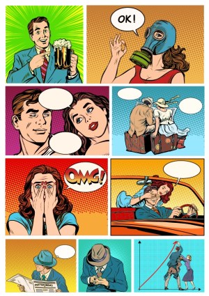 Pop Art Comic Panels with Various Characters and Expressions Free Vector