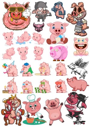 Collection of Fun and Cartoon Pig Vector Characters Free Vector