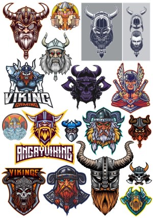 Collection of Viking Helmet and Warrior Vector Illustrations Free Vector