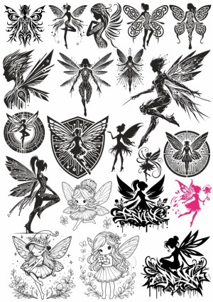 Black and White Fairy and Angel Vector Silhouettes and Illustrations Free Vector