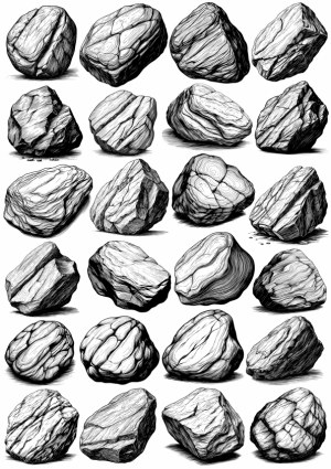 Hand-Drawn Black and White Rock and Stone Illustrations Free Vector