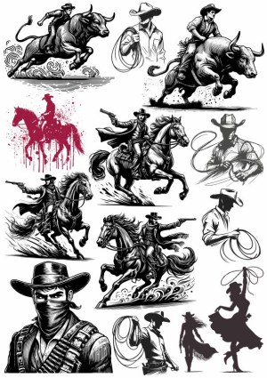 Wild West Cowboy and Rodeo Vector Illustrations Free Vector