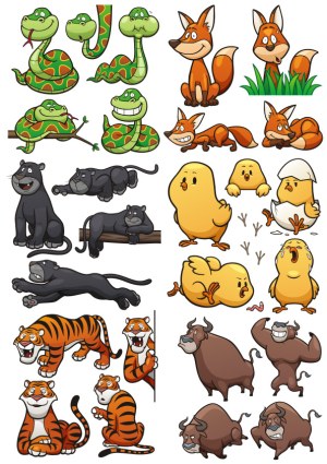 Cartoon Wild Animals and Baby Chick Characters Vector Collection Free Vector