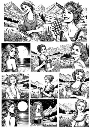 Black and White Vintage Portraits of Women in Alpine and Nature Settings Free Vector