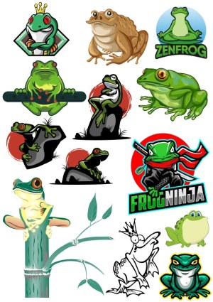 Collection of Cartoon and Realistic Frog and Toad Illustrations Free Vector