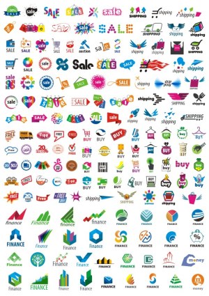 Collection of Colorful Sale, Shipping, Buy, Free, and Finance Icons Free Vector