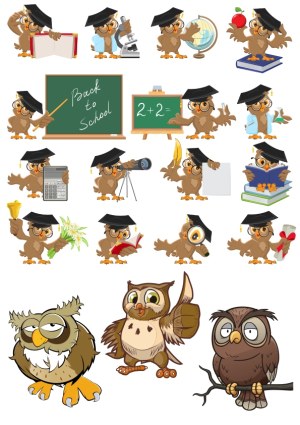 Educational and Expressive Owl Cartoon Characters Set Free Vector