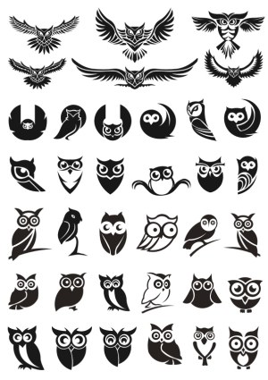 Collection of Black and White Owl Vector Icons and Logos Free Vector