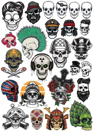Diverse Collection of Stylized Skull Vector Illustrations Free Vector