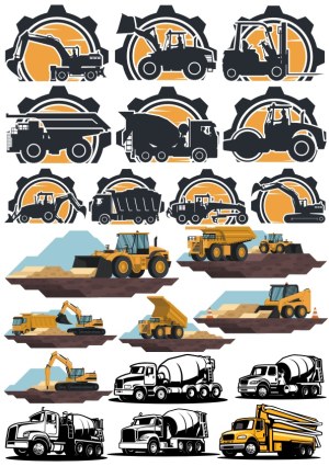 Construction and Heavy Equipment Vector Icons and Illustrations Free Vector