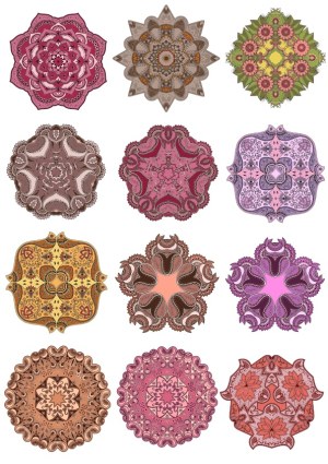 Set of Twelve Intricate Floral Mandala Vector Designs Free Vector