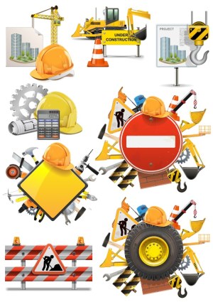 Construction Equipment and Safety Signs Vector Set Free Vector