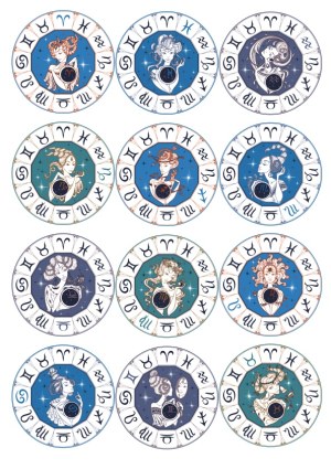 Zodiac Signs Vector Set with Illustrated Characters and Astrological Symbols Free Vector