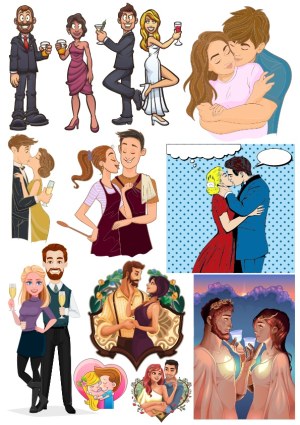Collection of Romantic Couples in Various Styles and Activities Free Vector