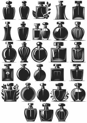 Black and White Perfume Bottle Vector Illustrations Free Vector