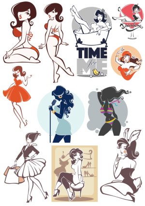 Stylized Retro Women Vector Illustrations Free Vector