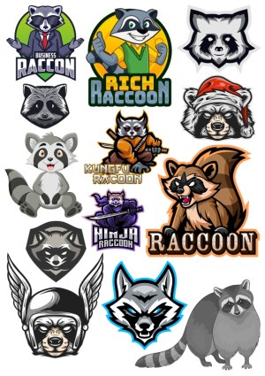 Collection of Raccoon Cartoon Mascot Logos and Illustrations Free Vector