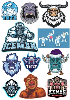 Collection of Yeti and Iceman Character Vector Illustrations Free Vector