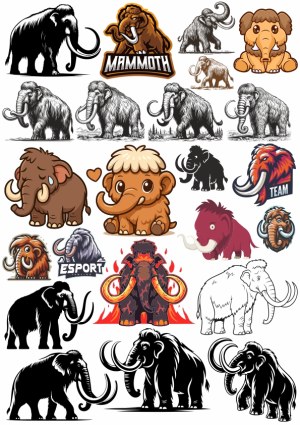 Collection of Mammoth Vector Illustrations and Mascots Free Vector