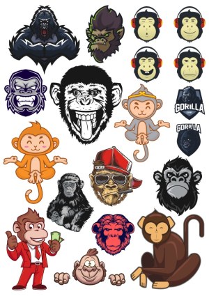 Collection of Diverse Cartoon and Realistic Monkey and Gorilla Character Vector Illustrations Free Vector