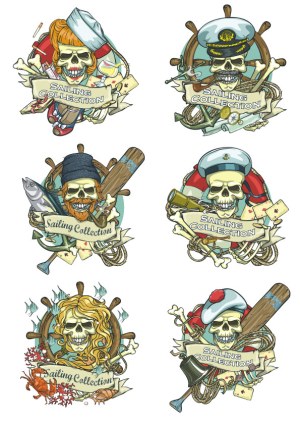 Sailing Collection Skeleton Pirate Badges Free Vector