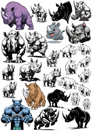 Collection of Rhinos in Various Cartoon and Realistic Vector Styles Free Vector