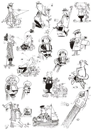 Vintage Black and White Cartoon Characters Collection Free Vector