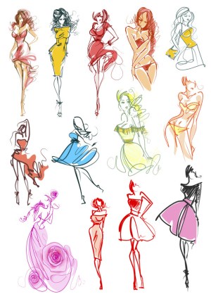 Fashion Sketches Collection of Stylish Women in Dresses and Swimwear Free Vector