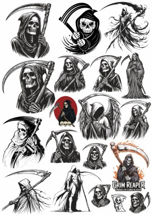 Collection of Grim Reaper Vector Illustrations with Scythes Free Vector