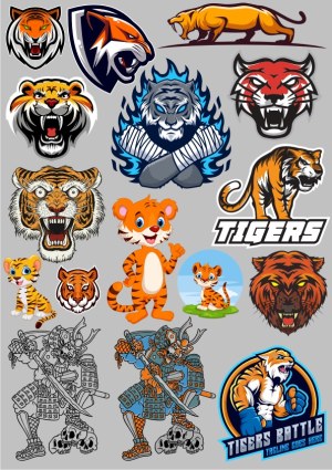 Tiger Mascots and Samurai Warrior Vector Collection Free Vector
