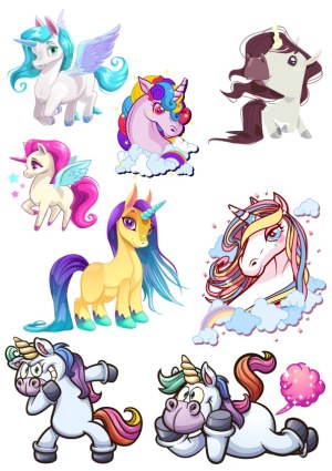 Colorful Cartoon Unicorns and Pegasus Vector Set Free Vector