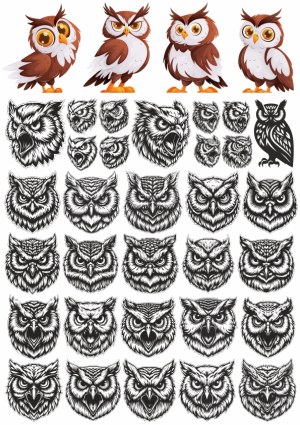 Cartoon and Vintage Owl Illustrations Collection Free Vector