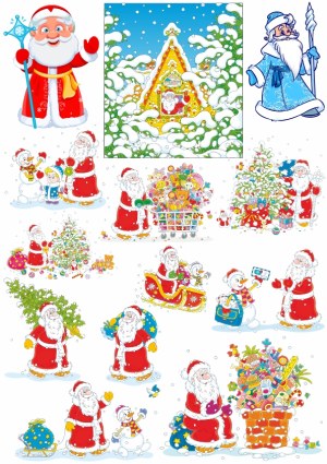 Santa Claus and Snowman Christmas Holiday Characters and Scenes Free Vector