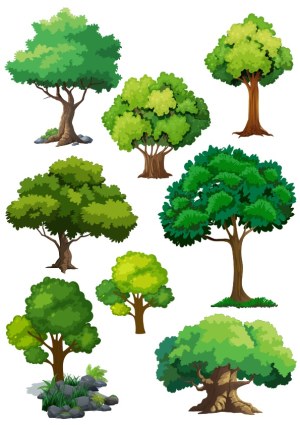 Set of Diverse Green Trees Vector Illustrations Free Vector