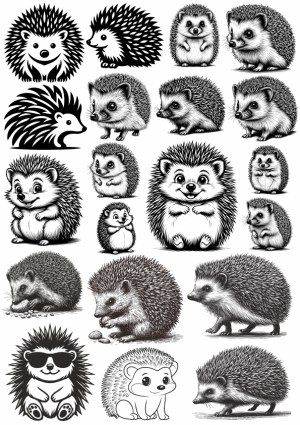 Black and White Hedgehog Illustrations Collection Free Vector