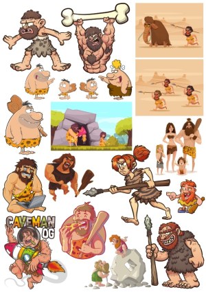 Funny Cartoon Cavemen and Prehistoric Scenes Collection Free Vector