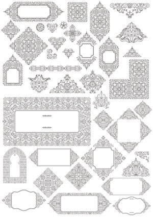 Ornate Vintage Black Line Decorative Frames and Corners Set Free Vector