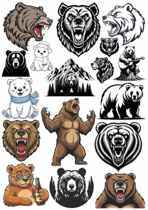 Variety of Bear Vector Illustrations in Different Styles Free Vector
