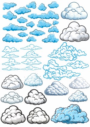 Variety of Cartoon and Stylized Clouds Vector Set Free Vector