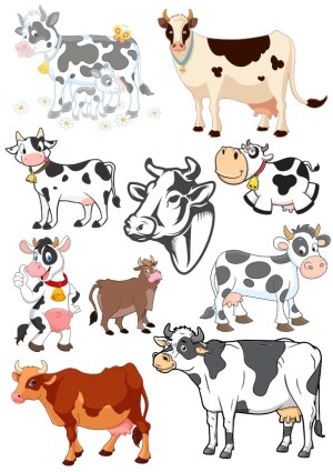 Cartoon and Realistic Cow Illustrations Collection Free Vector