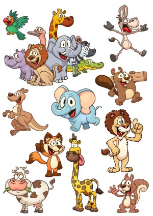Set of Cartoon Funny Wild and Farm Animals Free Vector