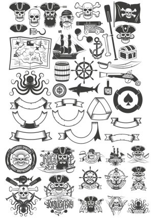 Vintage Pirate-themed Vector Icons and Emblems Free Vector