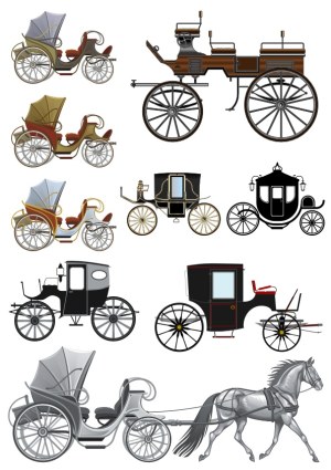 Vintage Horse-Drawn Carriages and Early Vehicles Vector Collection Free Vector