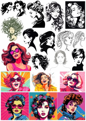 Stylish Female Portrait Vector Illustrations Collection Free Vector