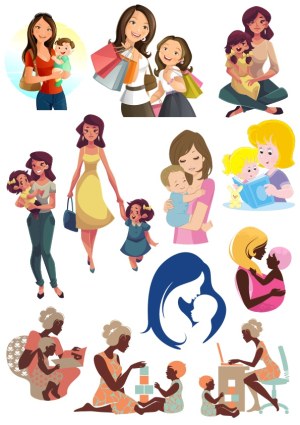 Mother and Child Activities Vector Illustrations Free Vector