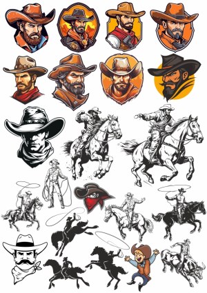 Wild West Cowboy Characters and Action Scenes Vector Set Free Vector