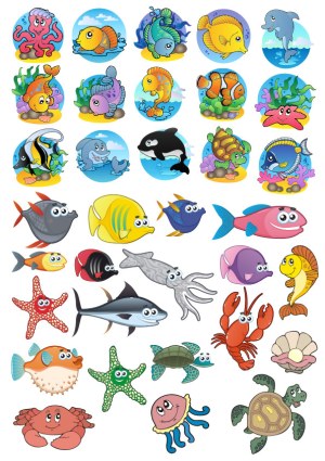 Cartoon Sea Creatures Collection Free Vector