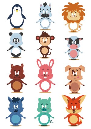 Cute Cartoon Animal Characters Collection Free Vector