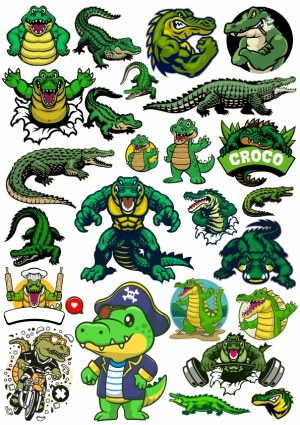 Collection of Cartoon and Mascot Crocodile and Alligator Vector Illustrations Free Vector
